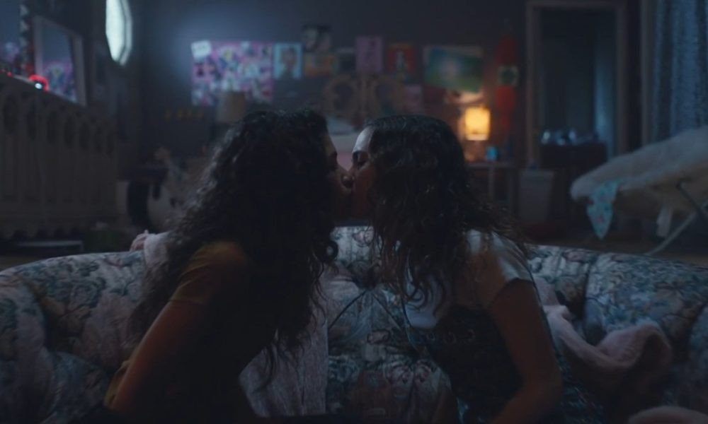 Zendaya and some other actress briefly kissing each other. 